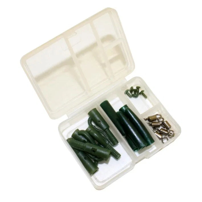 Safety Carp Lead Clip Set Tail Rubbers Swivels & Stops Fishing Rig Kit in Box