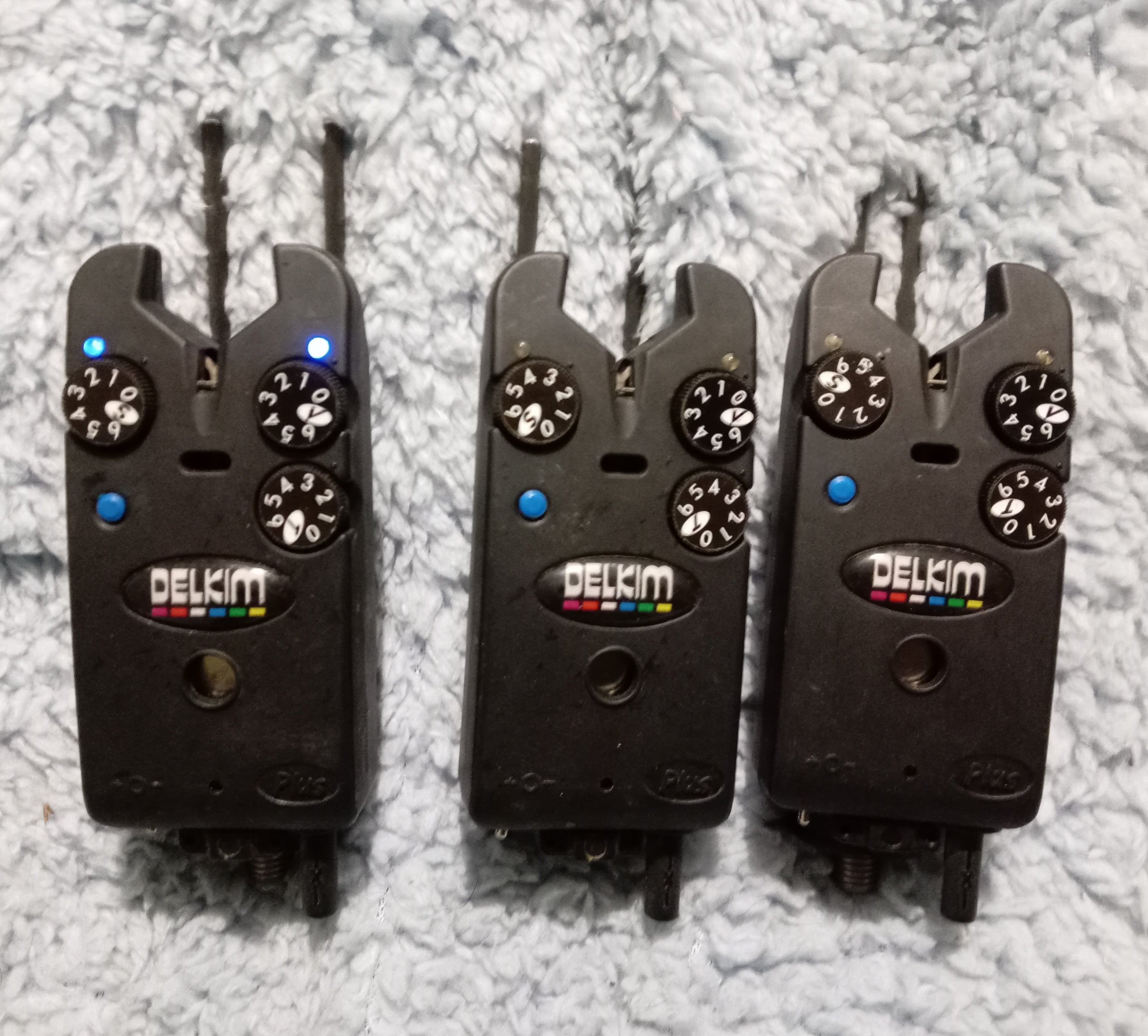Delkim Txi Plus Alarms x3 & Rx Plus Pro Receiver Set - Superb Condition R,G,Y (Copy)