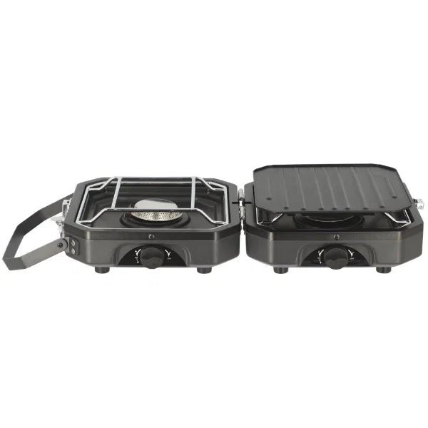 NGT XT Twin Gas Stove 4.6kW Folding Camping Fishing Cooker Griddle & Carry Case