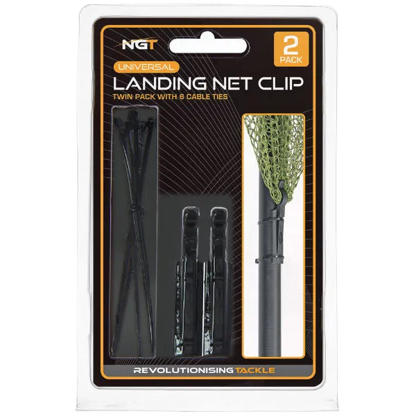 NGT Universal Landing Net Clip Twin Pack with Cable Ties - Secure Mesh Fastener