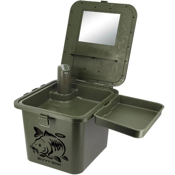 NGT Bivvy Sink & 10L Water System | Portable Bankside Washing Station & Mirror
