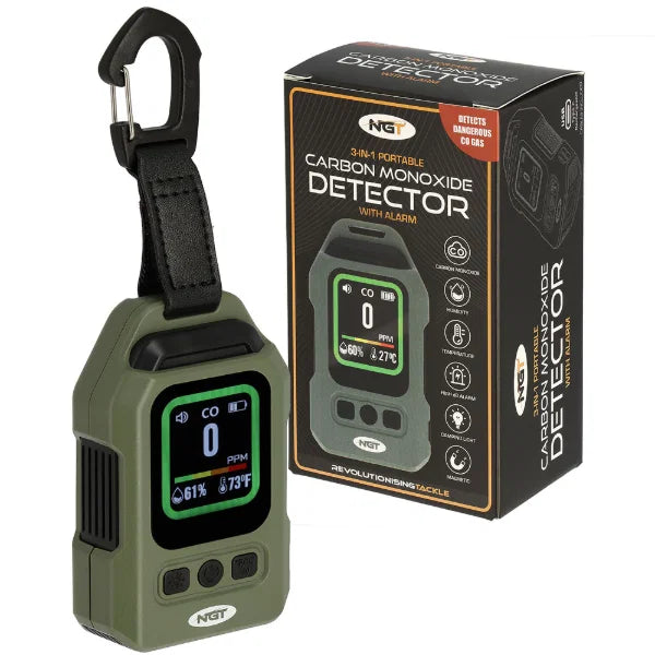 NGT 3-in-1 Carbon Monoxide Detector, Alarm, Light & Thermometer for Bivvy Camping