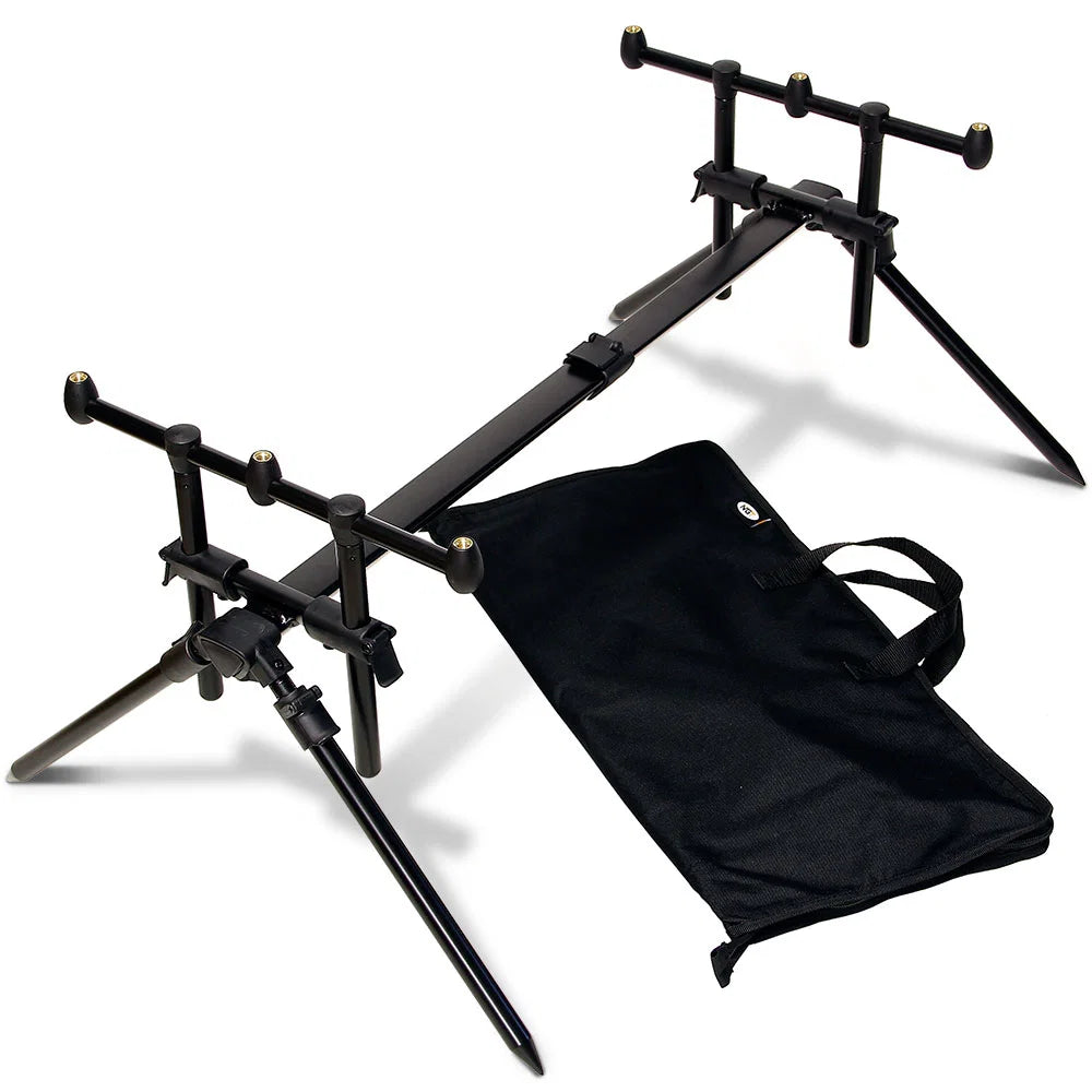 NGT QuickFish 3 Rod Pod Adjustable Bankstick Buzz Bar Setup with Case Carp Coarse