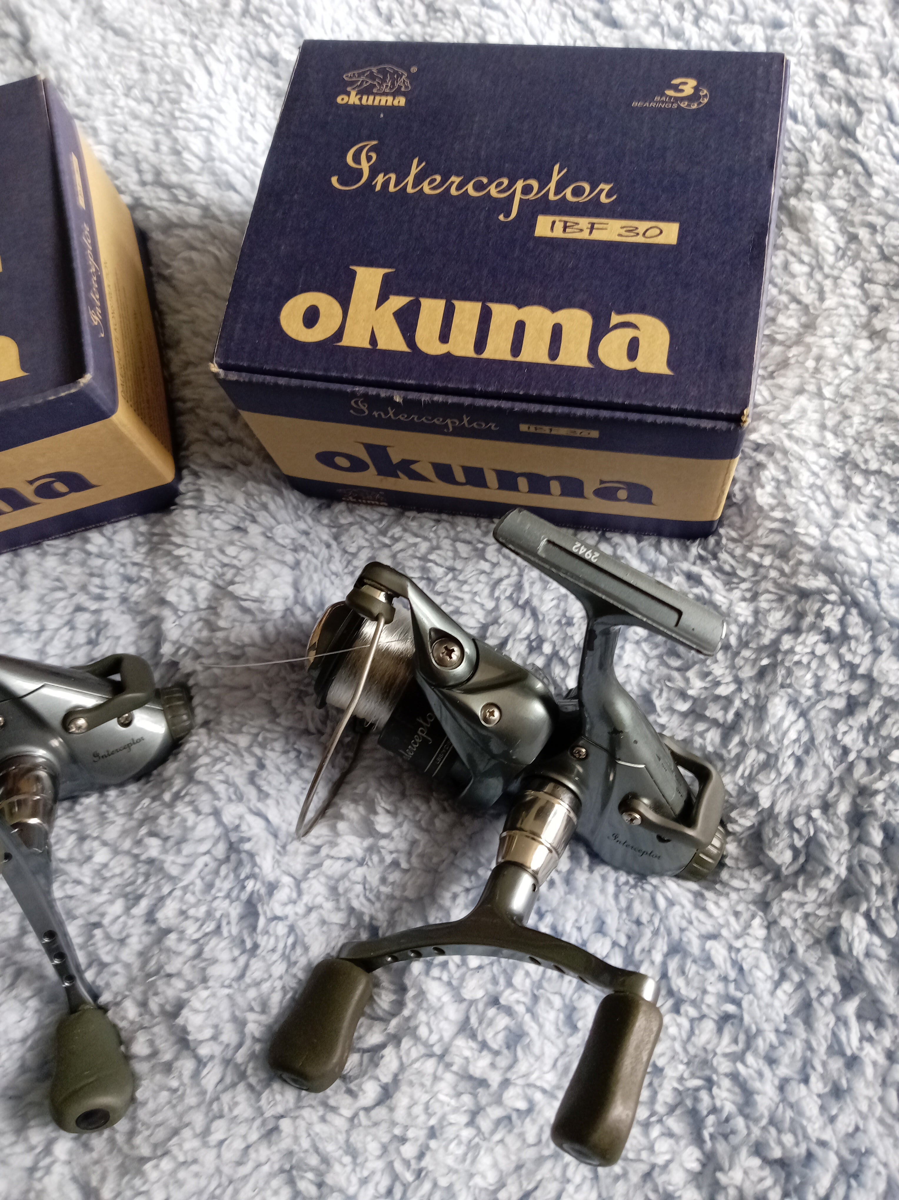 Pair of Okuma Interceptor IBF 30 Baitrunner Reels - Twin Handle