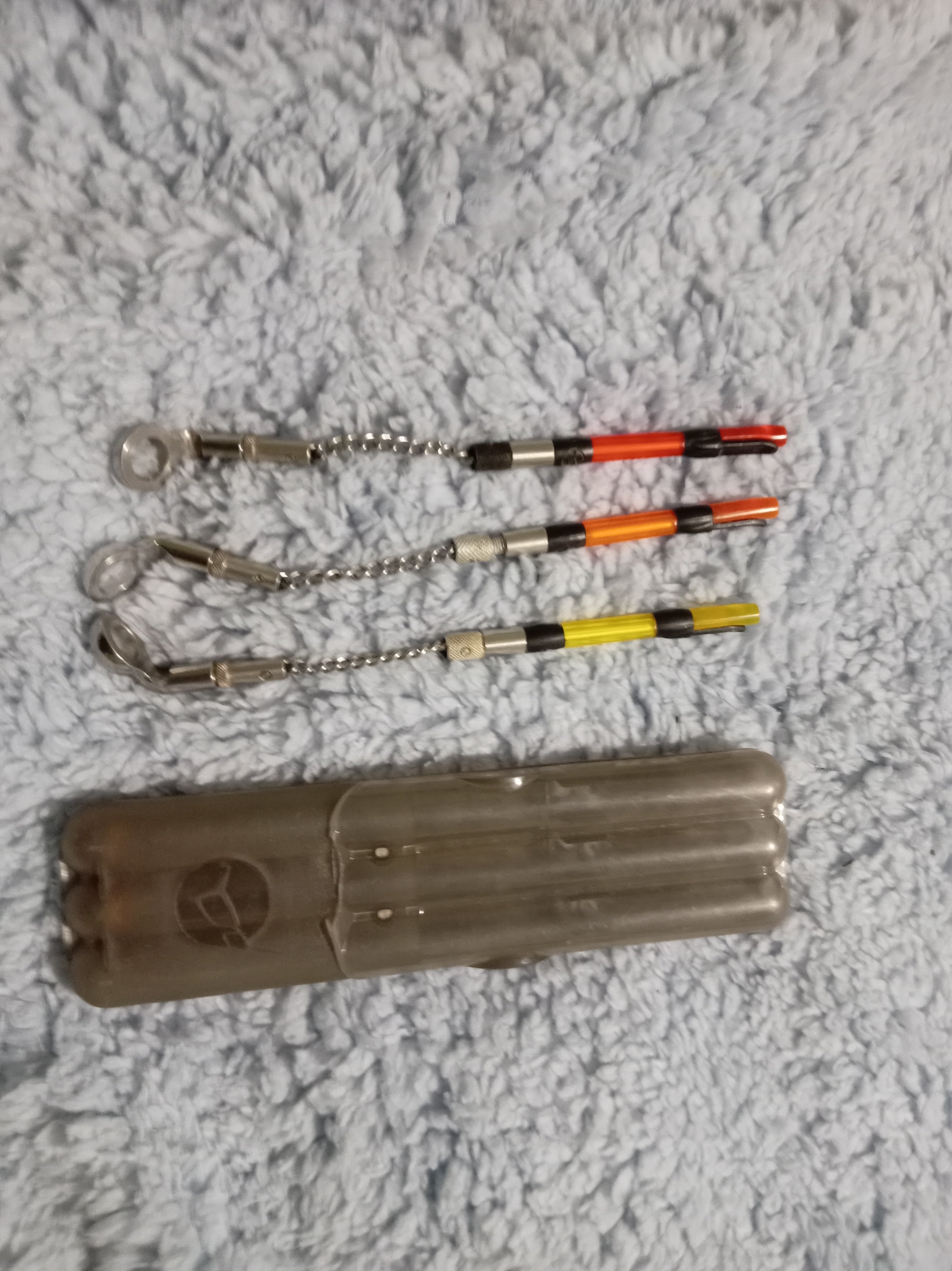 3 x Korda Stow Bobbins Set Red Orange Yellow + Case Carp Fishing Bite Indicators