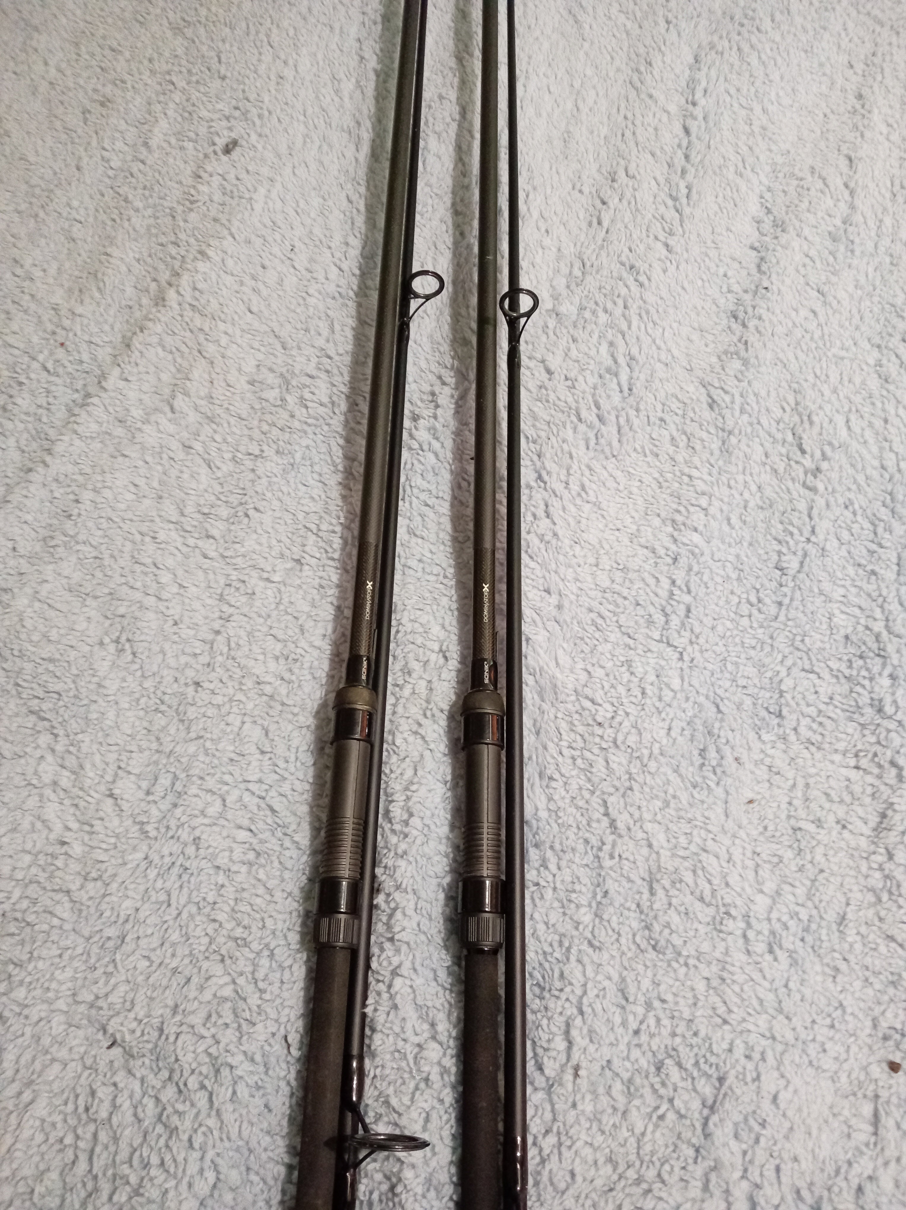 Pair of Sonik Dominator Carp Rods 12ft 3.25lb TC - 50mm Guides - VGC - 1k Wrap