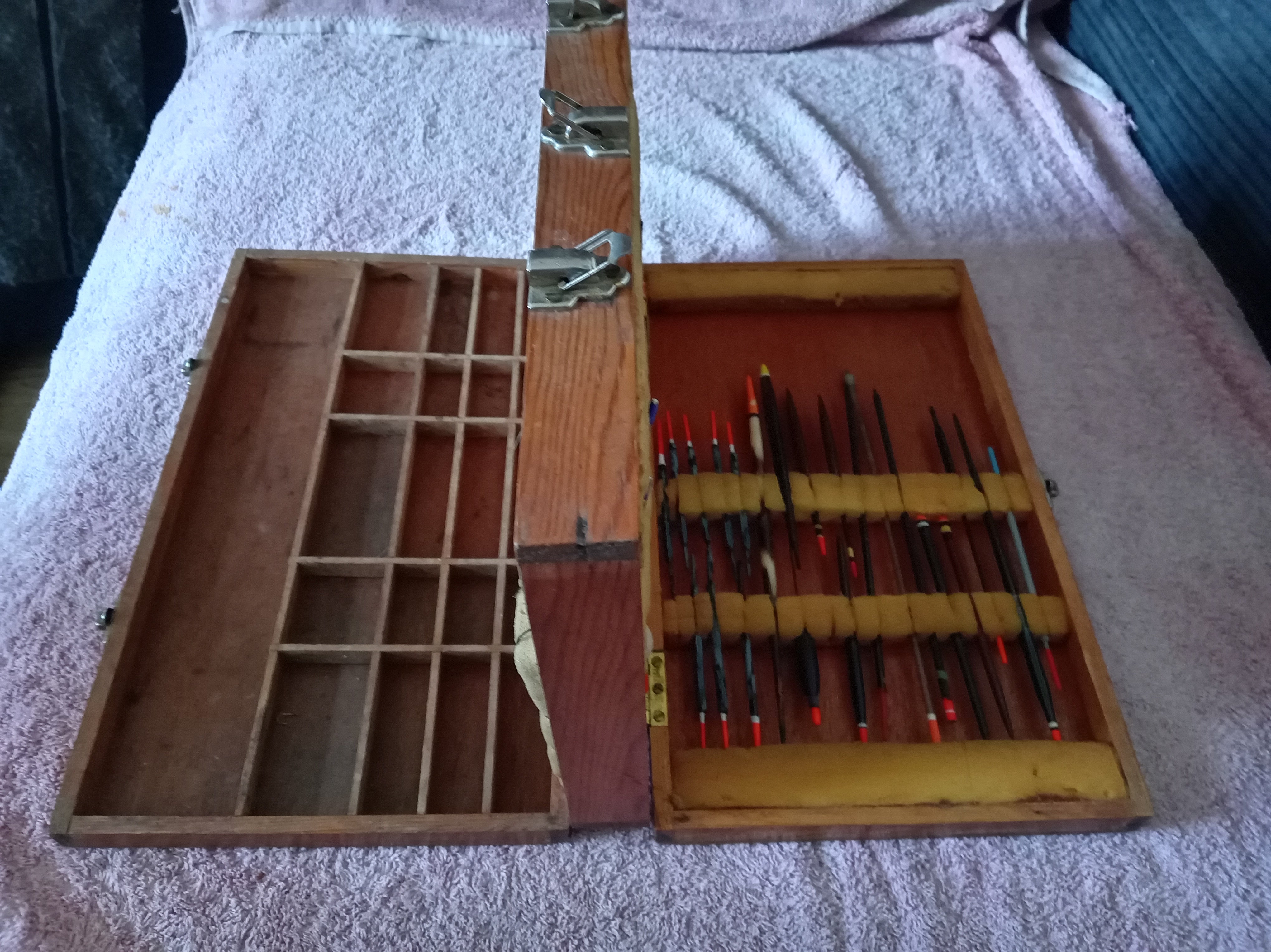 Vintage Wooden Fishing Float Box & Floats | Traditional Angling Storage