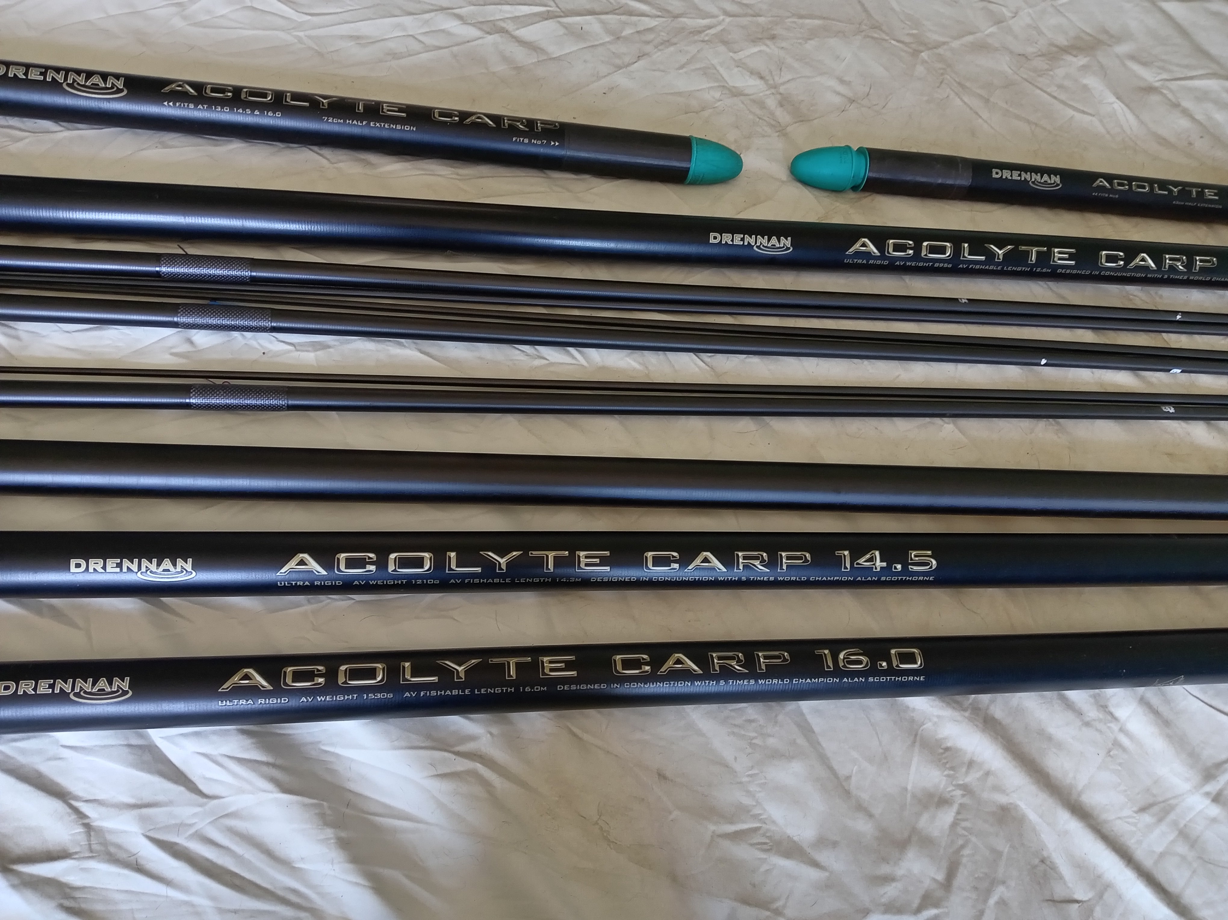 Drennan Acolyte 16m Carp Pole + 3 Top Kits Side Pullers Padded Holdall Excellent