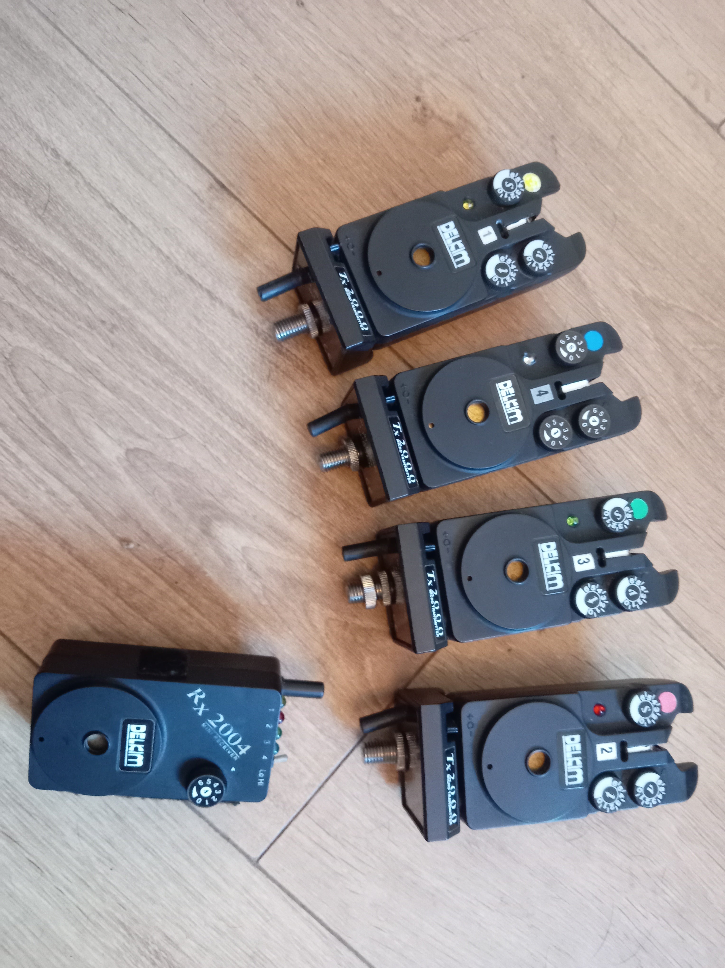 Delkim 2000 TX Bite Alarms Set of 4 + Receiver | Red Blue Yellow Green