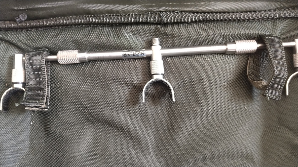 Stainless Steel Carp Fishing Bankware Set – Solar 3-Rod Buzz Bars, Bank Sticks & Nash Bag