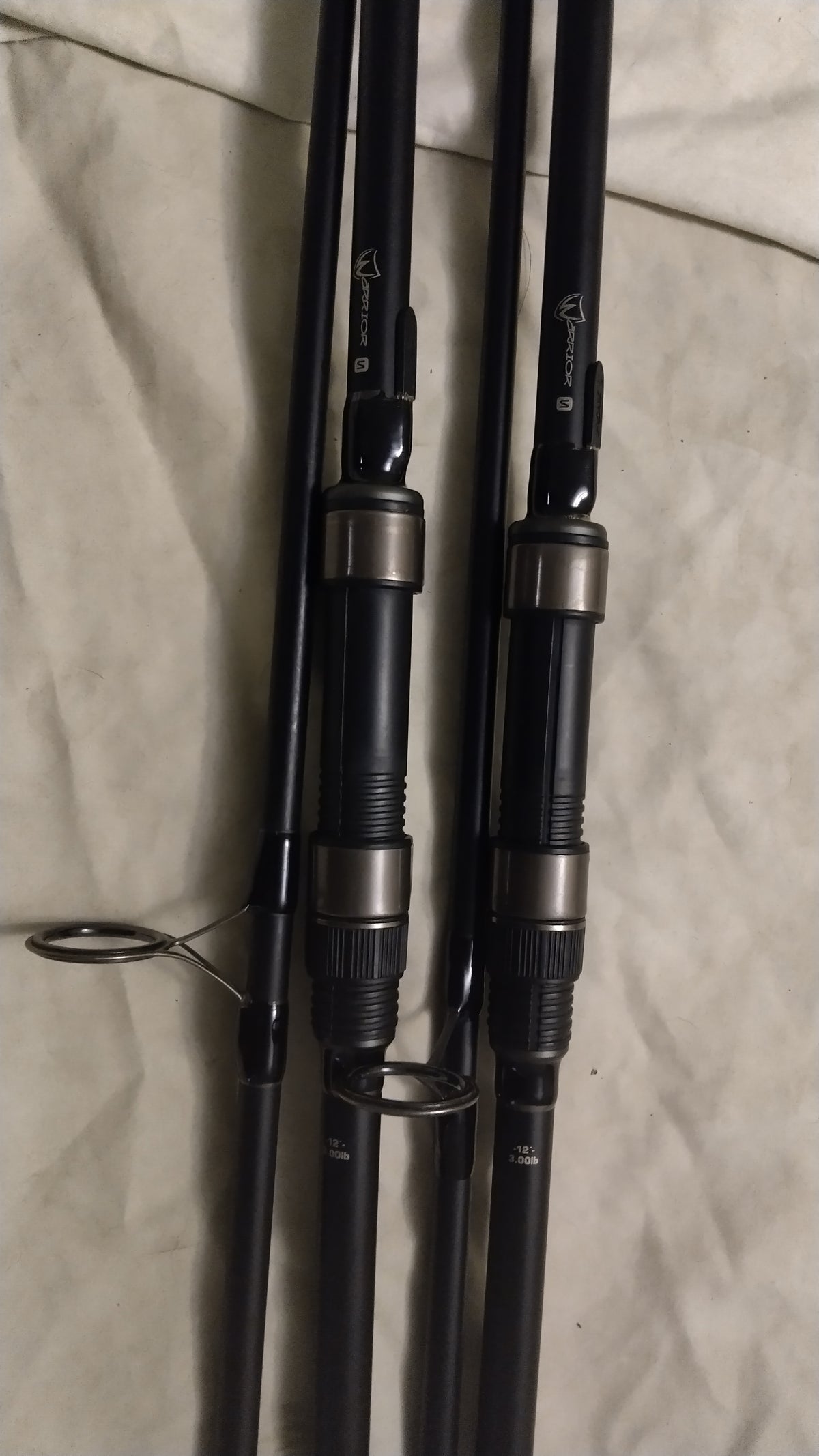 Pair Fox Warrior 12ft 3lb TC Carp Fishing Rods 2 Rod Set Carp Rods Superb