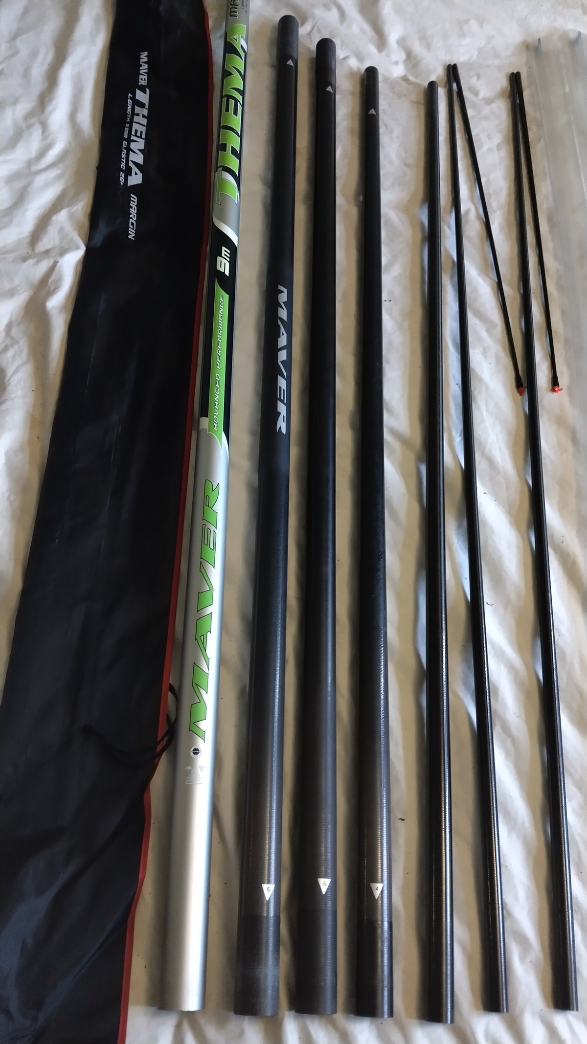 Maver Theme 9m Margin Pole 2 Top Kits Elastic Rating 20+ Excellent Condition