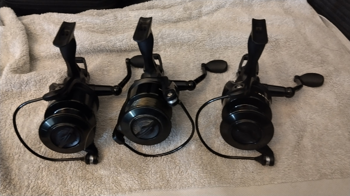 Set of 3 Sonik Vader X 5000FS Free Spool Carp Reels + 3 Spare Spools Superb Used