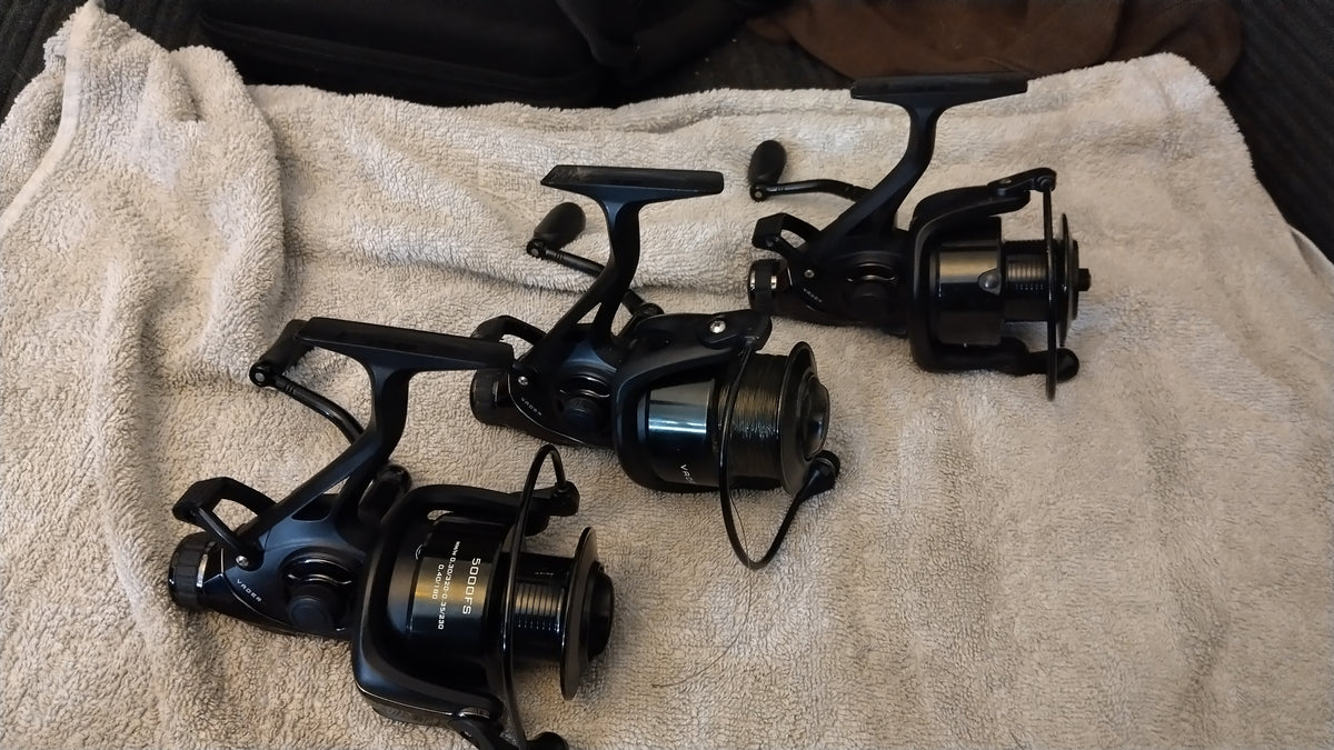 Set of 3 Sonik Vader X 5000FS Free Spool Carp Reels + 3 Spare Spools Superb Used