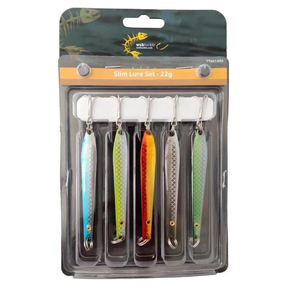 WSB Tackle Slim Lure Set 5 x 22g Assorted Metal Spoons Pike Predator Fishing