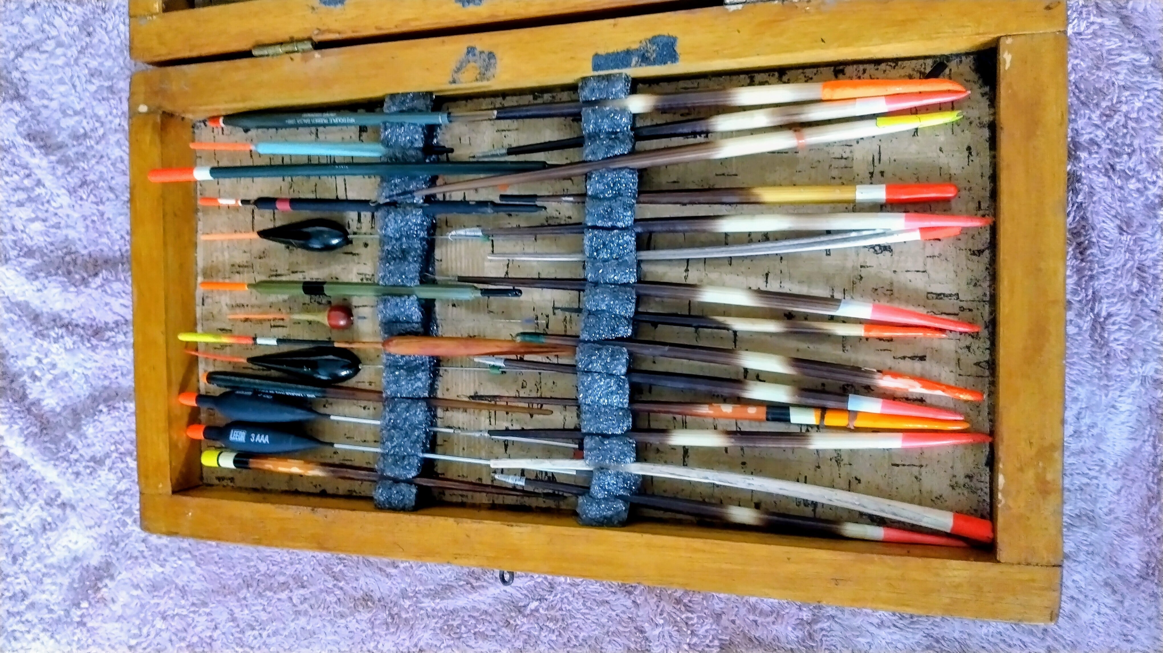 Vintage Wooden Fishing Float Box & Floats | Traditional Angling Storage