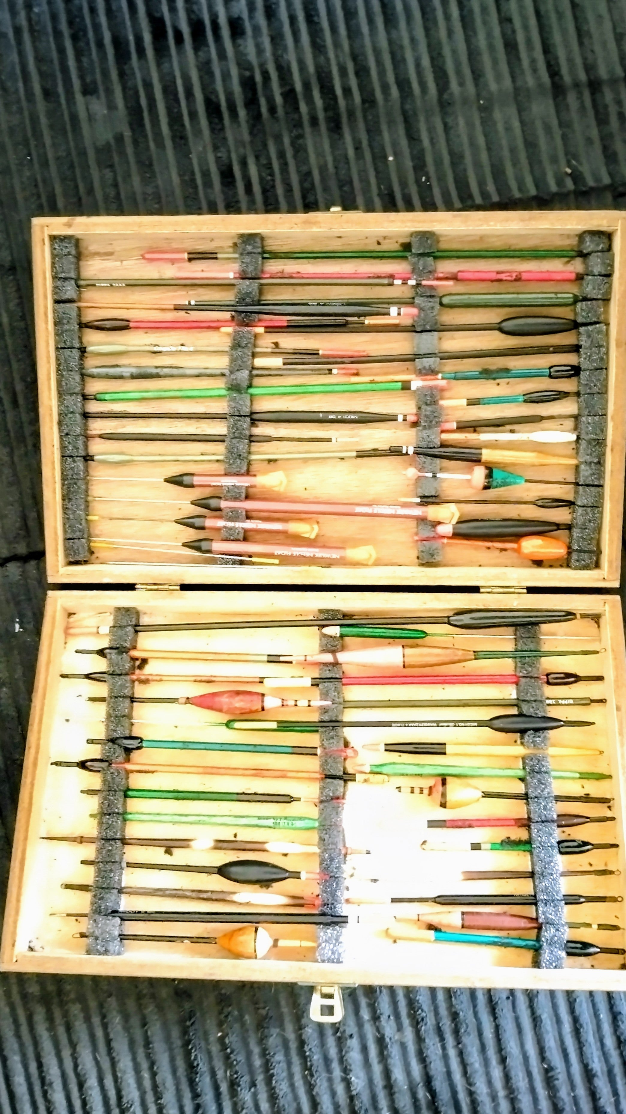 Vintage Wooden Fishing Float Box & 50+ Floats | Traditional Angling Storage