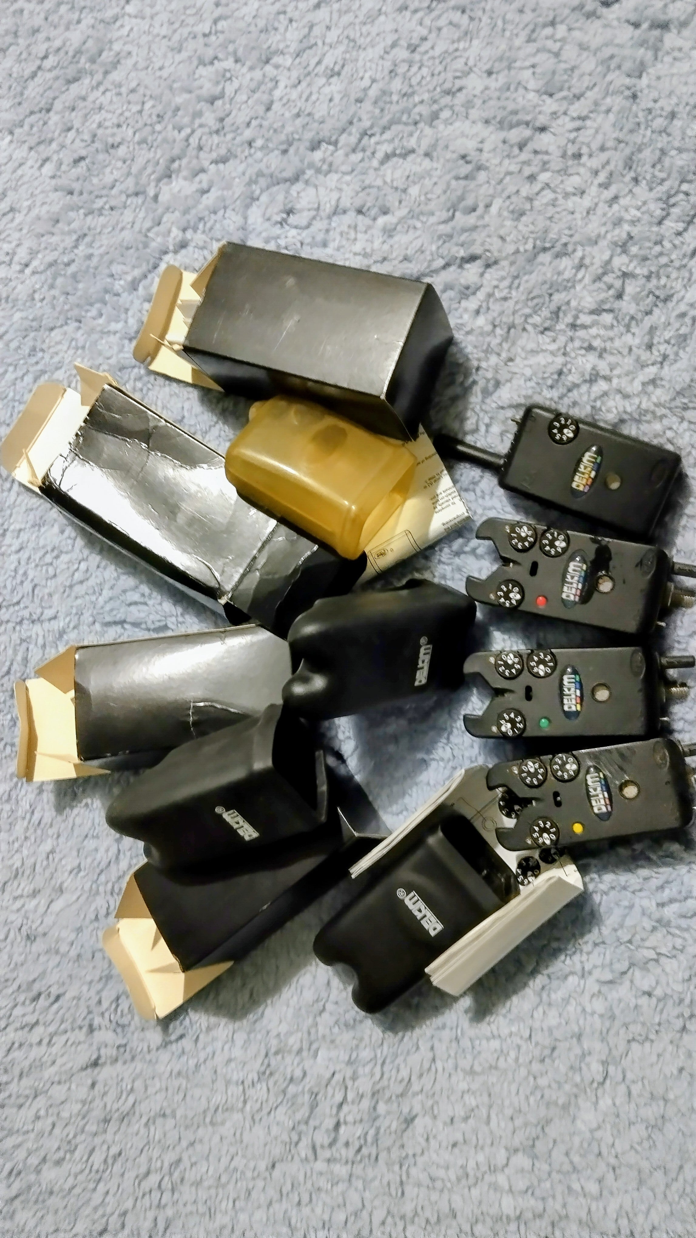 Delkim Txi Plus Alarms x3 & Rx Plus Pro Receiver Set - Superb Condition R,G,Y