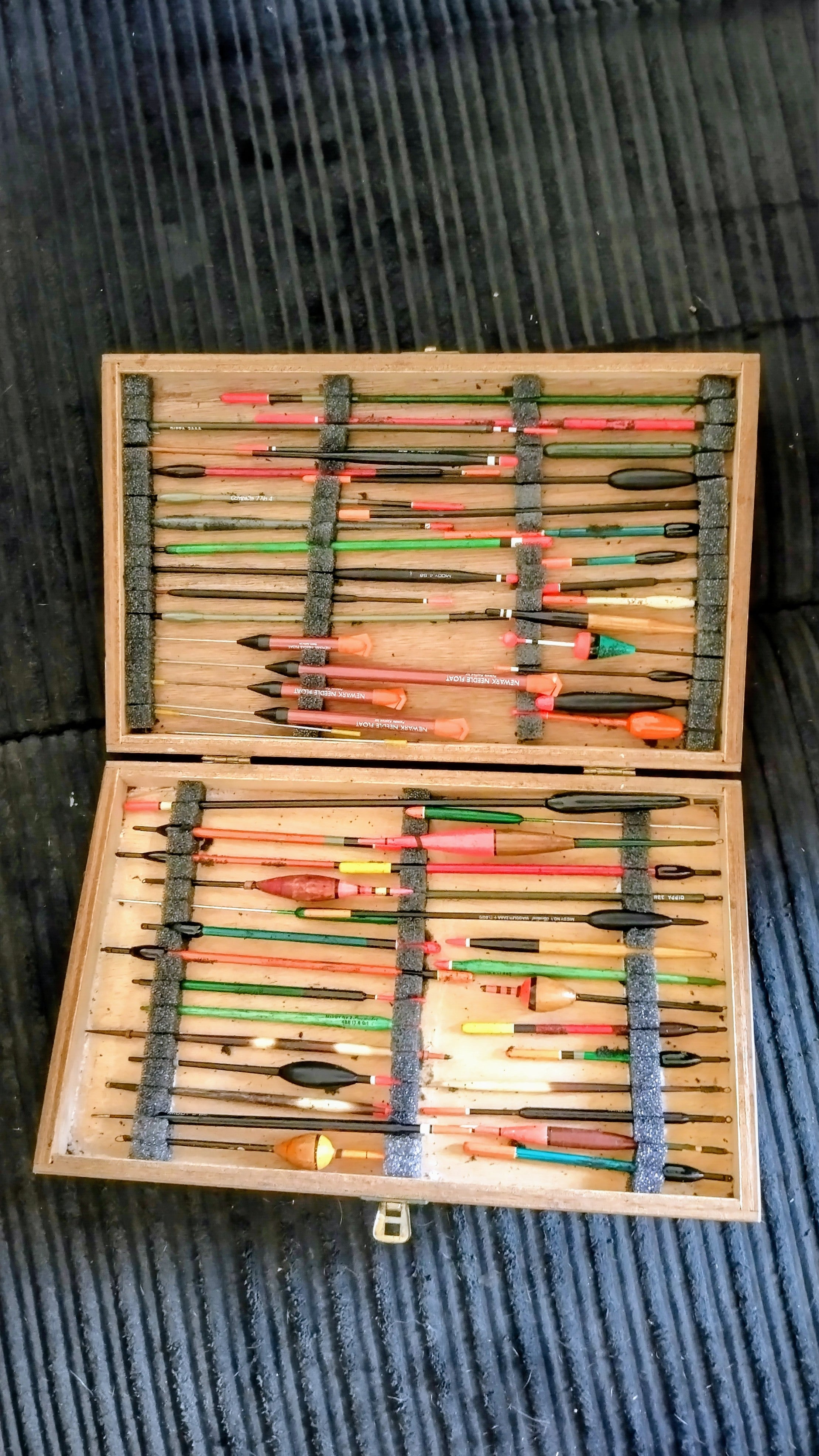 Vintage Wooden Fishing Float Box & 50+ Floats | Traditional Angling Storage