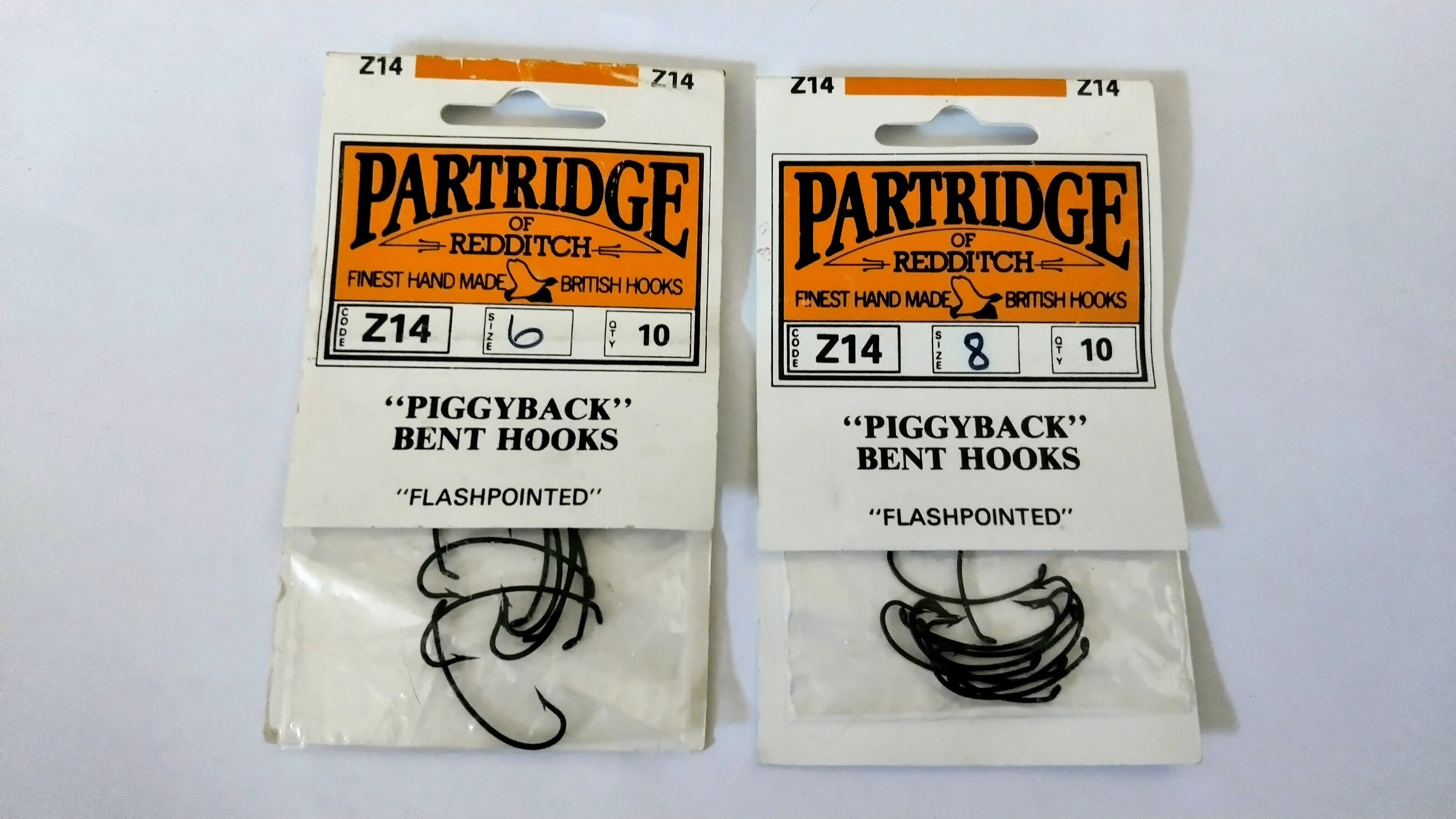 Partridge of Redditch Piggyback Bent Hooks Vintage Collector Packs Size 6 & 8 British