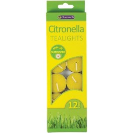12 Citronella Tea Lights Yellow – Indoor & Outdoor Insect Repellent – Bulk Pack