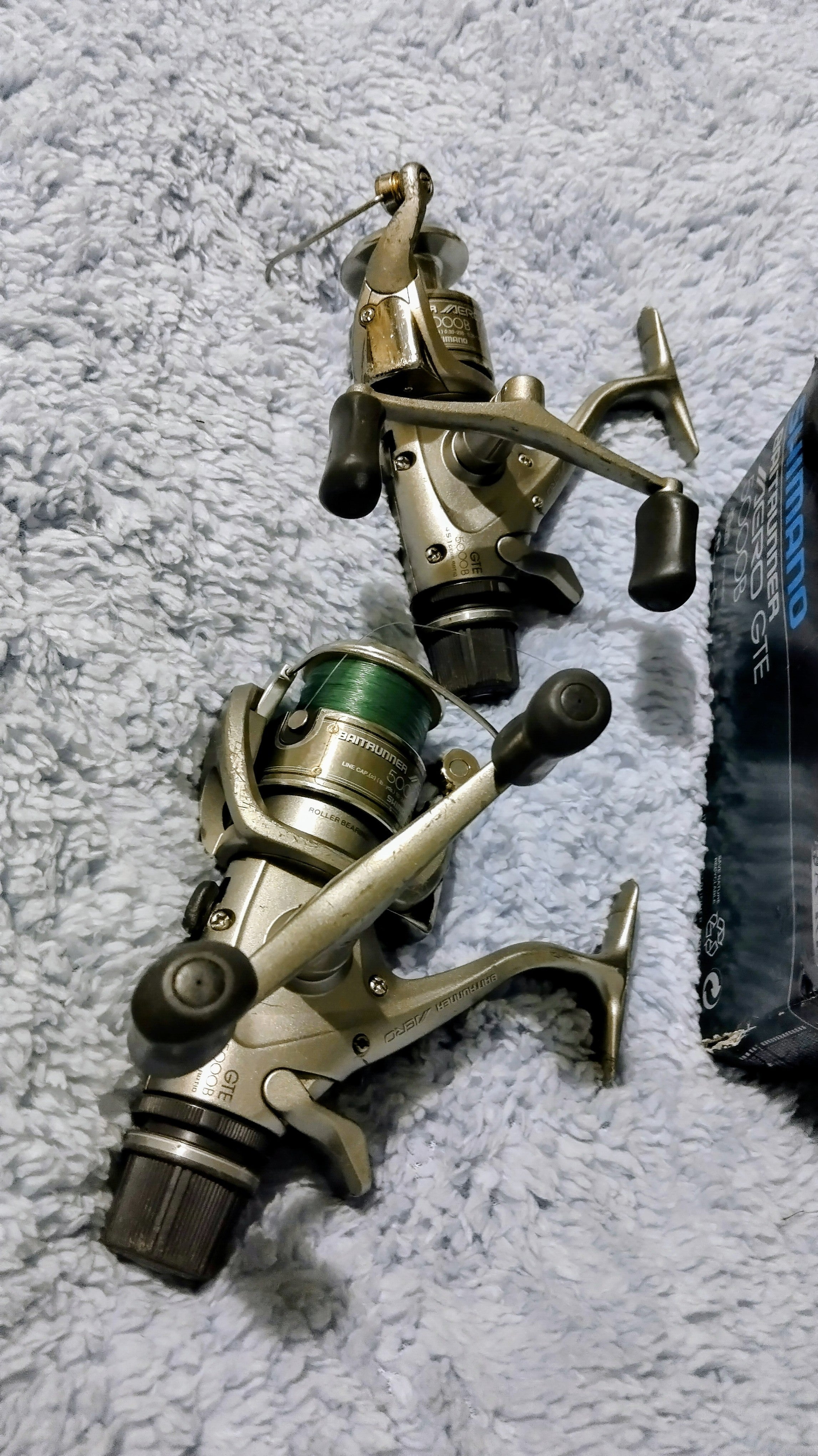 Pair of Shimano Aero GTE 5000B Baitrunner Reels - Excellent Condition + 2 Spares