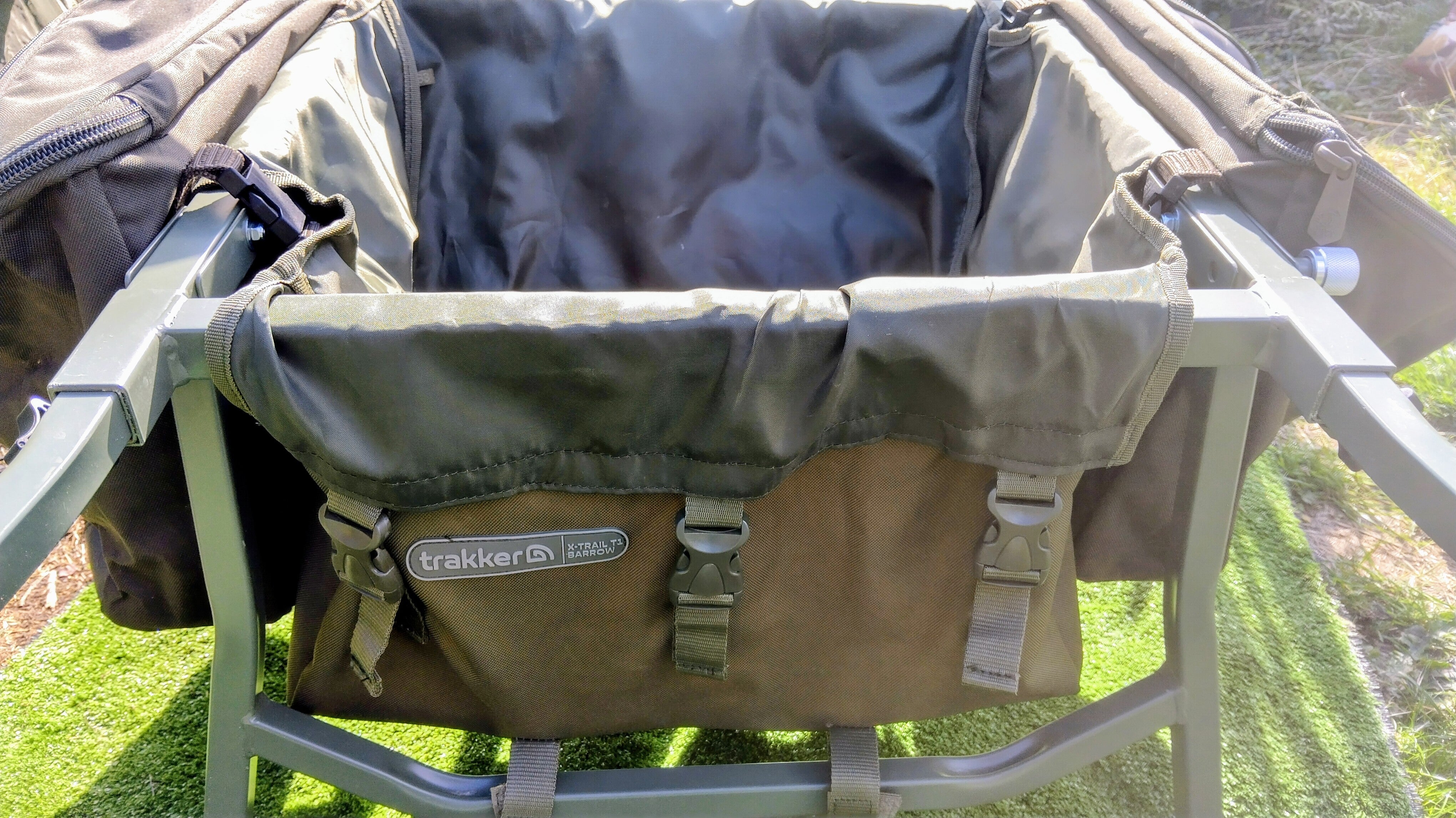 Trakker Carp Fishing Barrow with Under-Barrow Bag & Nash Panniers - Used Excellent