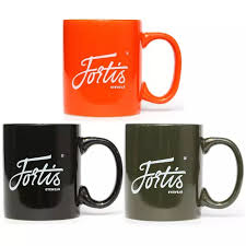 Fortis 'See Deeper' Ceramic Angling Mug - Black Orange Green Tea Coffee Cup