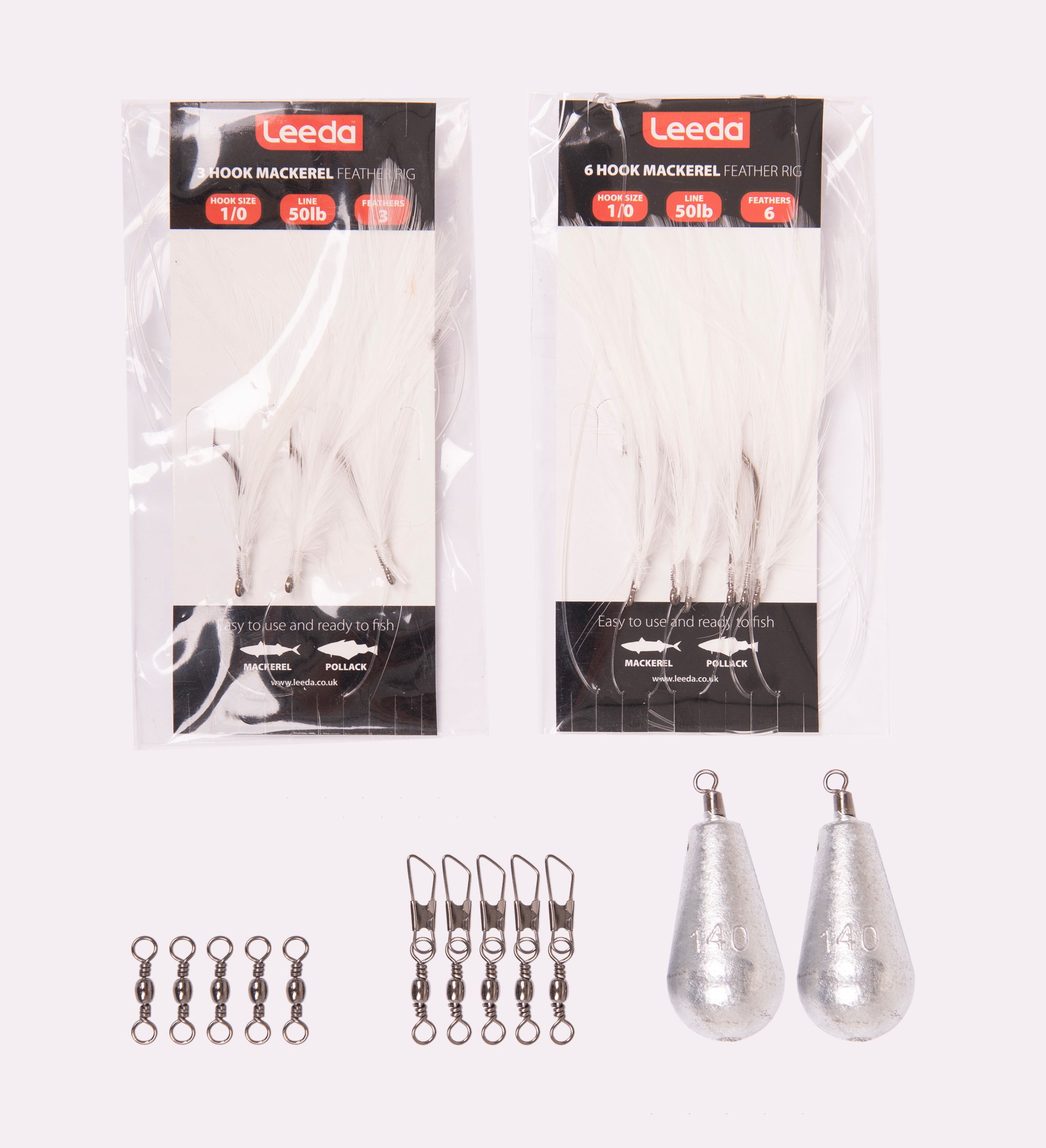 Leeda 10' Mackerel Feathers Sea Fishing Kit / Rod + Reel Combi