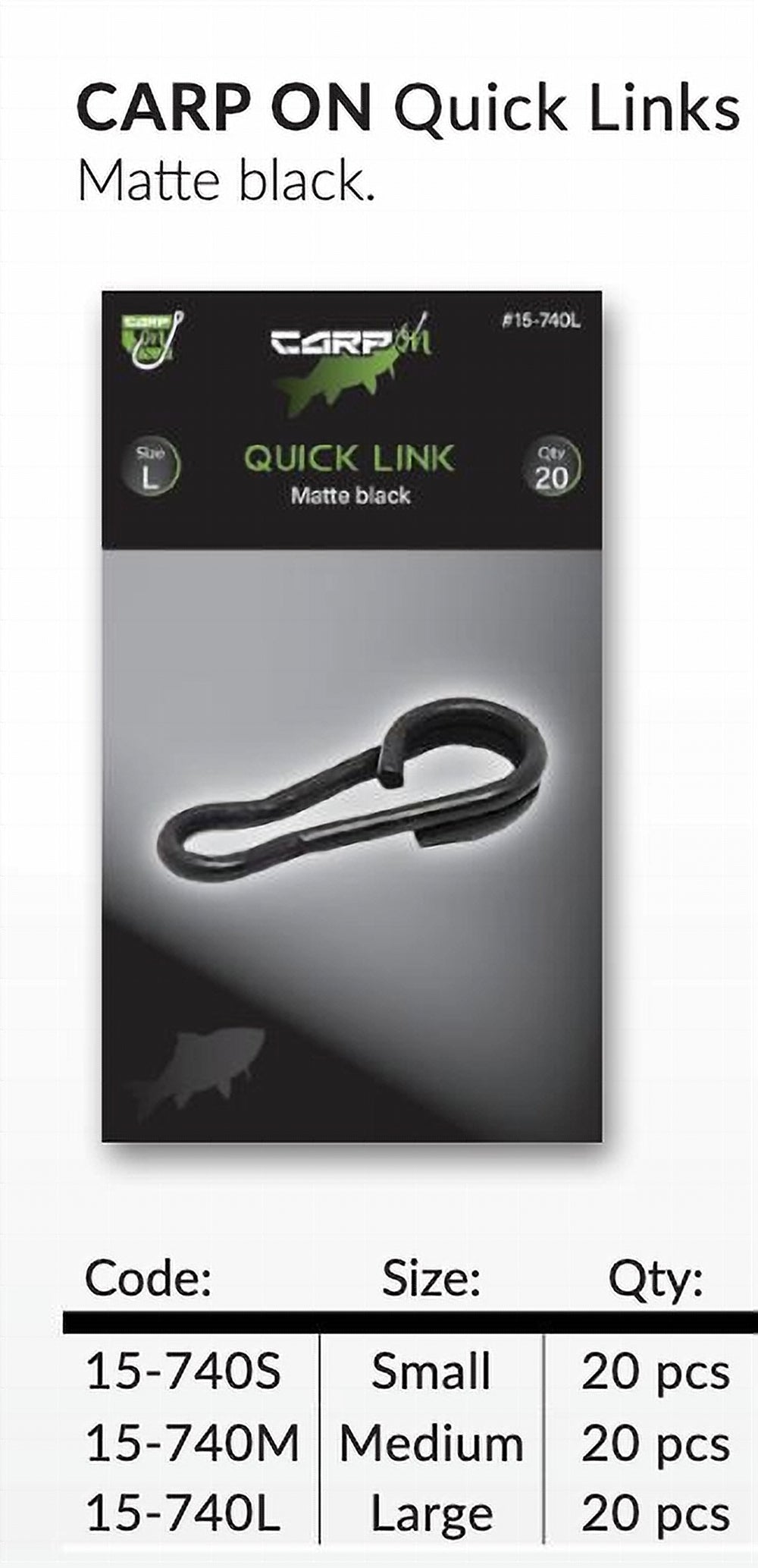 Carp On Quick Links - Matte Black - Smart, Medium, Large Options