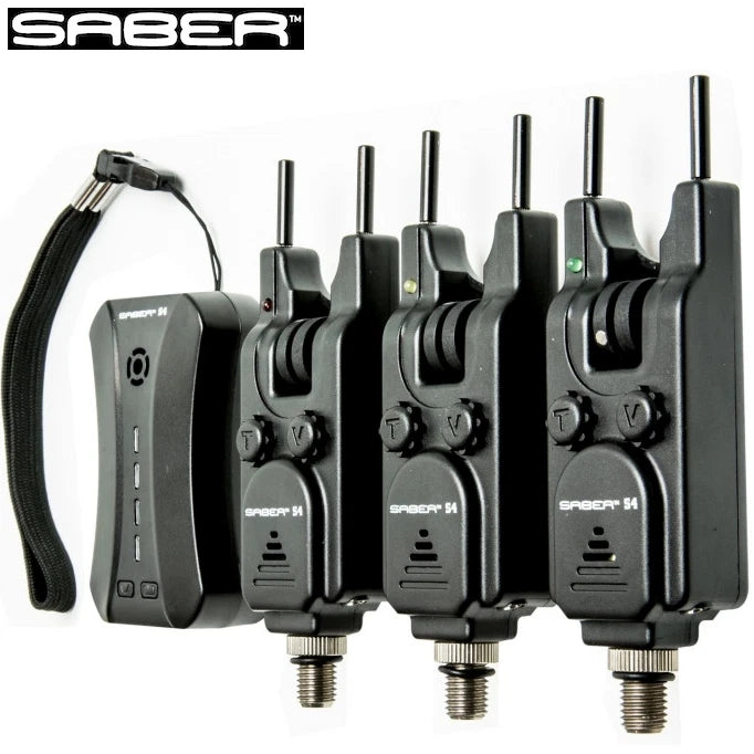 Saber S4 Wireless Bite Alarm Set 3+1 with Snag Ears & Case - Carp Fishing Alarms