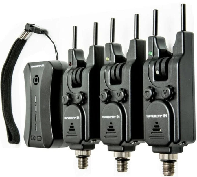Saber S4 Wireless Bite Alarm Set 3+1 with Snag Ears & Case - Carp Fishing Alarms