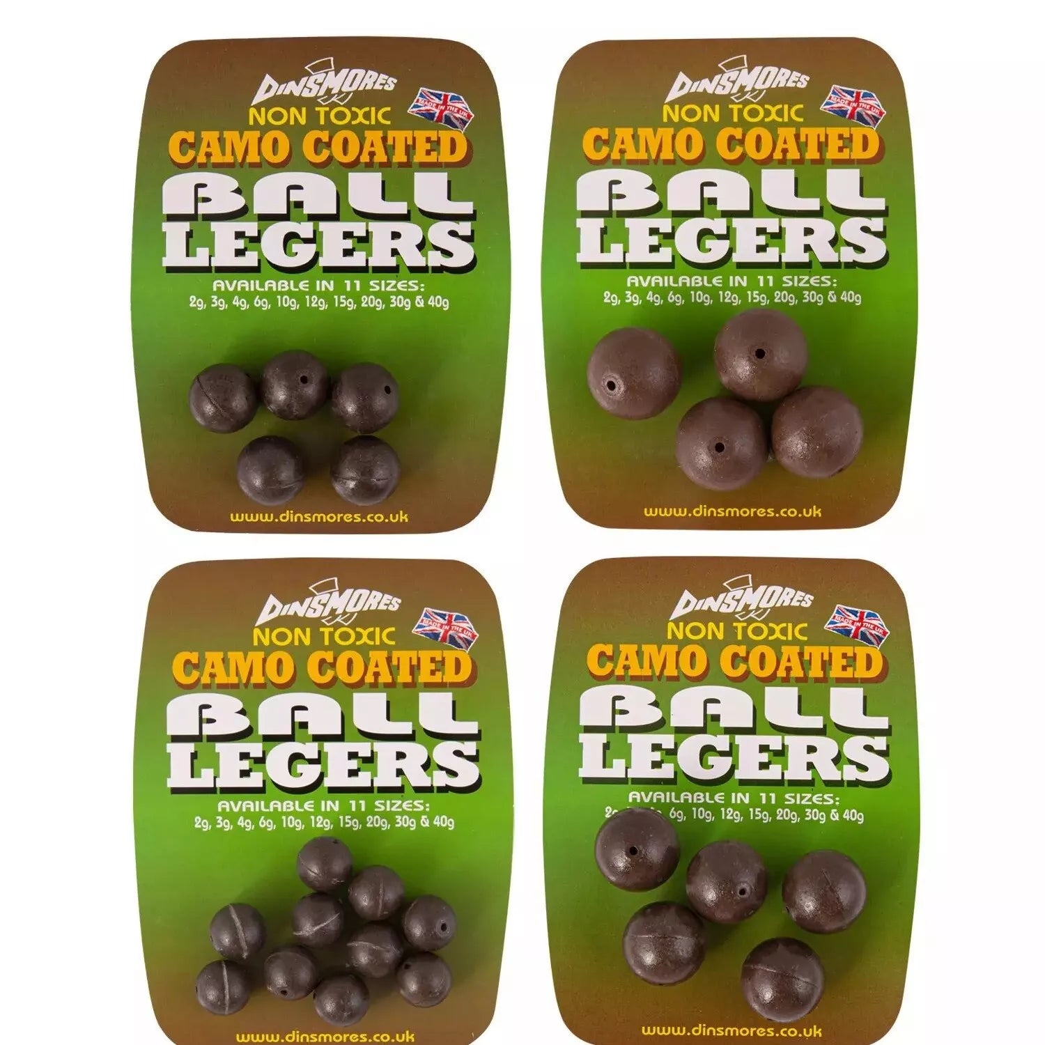 Dinsmores Non-Toxic Ball Legers Camo Coated Bullet Leads - All Sizes 2g to 40g