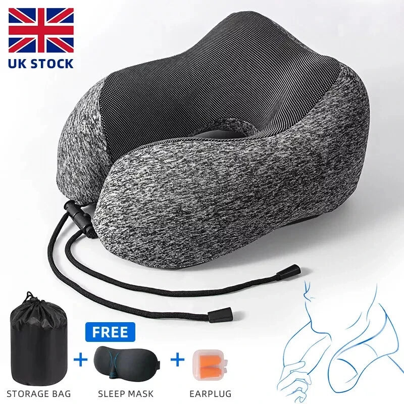 BEST PRICE Travel Set inc Memory Foam Travel Pillow/Cushion/Neck Support, Earplugs & Blindfold